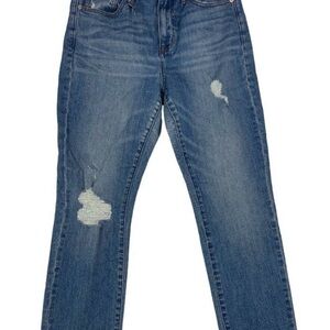 Madewell Jeans Womens 27 Blue High Rise Slim Boyjean Step Hem Distressed Denim